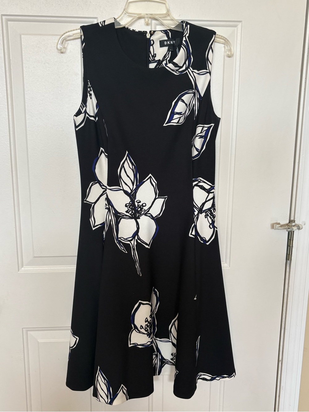 DKNY Black Floral Fit-and-Flare Sleeveless Dress